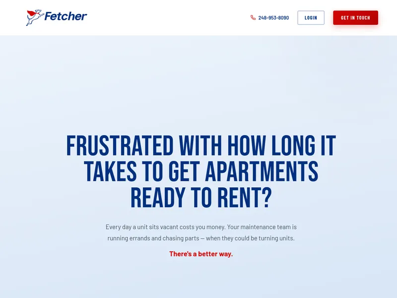 Homepage of the Fetcher property maintenance website