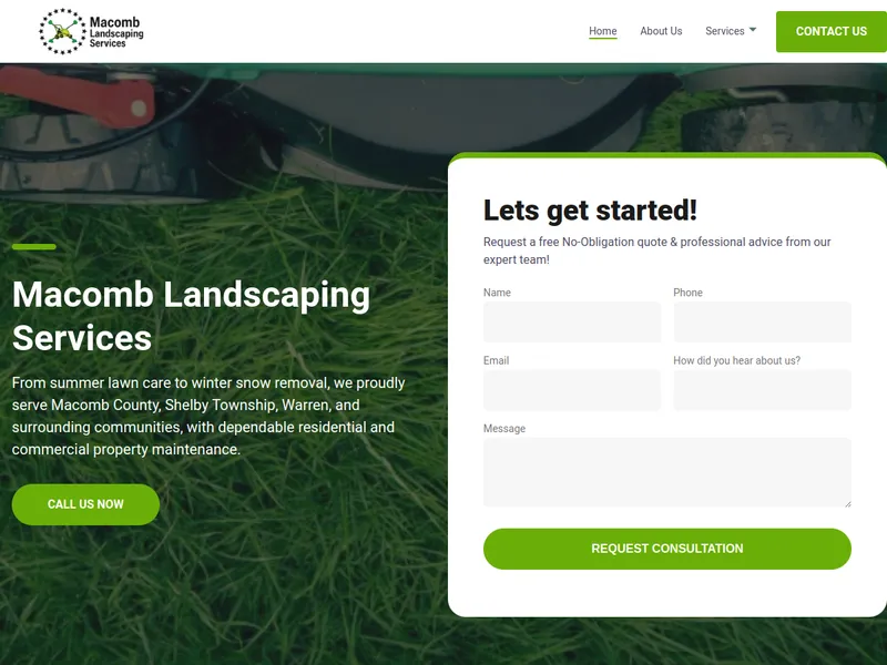 Homepage of the Macomb Landscaping Services website