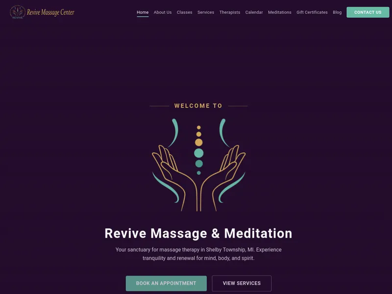 Homepage of the Revive Massage and Meditation website